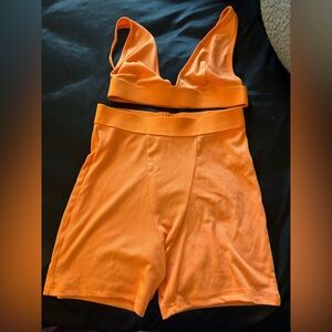 Orange Two Piece Bra & Short Set